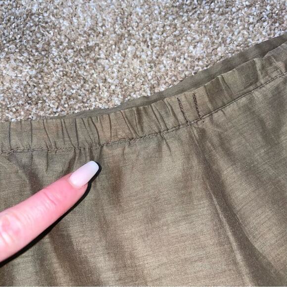 Chico's midi skirt linen silk cotton blend brown embroidered pleated lined SZ 3 - Picture 7 of 11